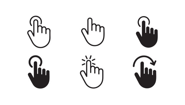 Collection of hand cursor icons for website design and digital interface actions.