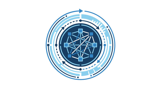Blue geometric technology logo design.