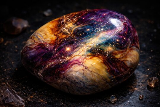 Unique Mookaite Jasper rock with astral themed surface