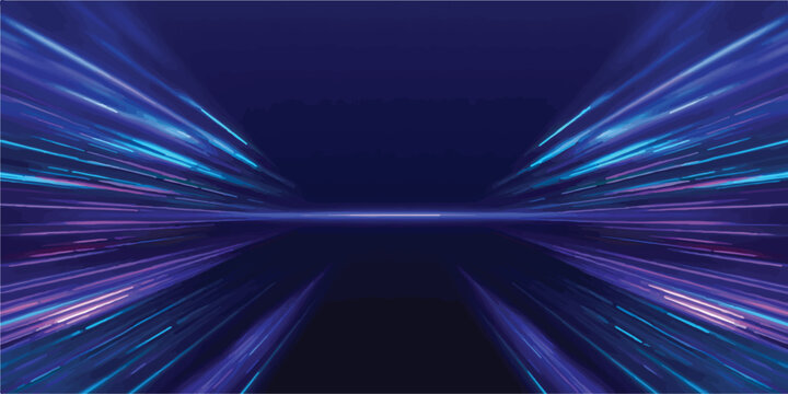 Futuristic blue and purple light speed tunnel with data stream effect, abstract