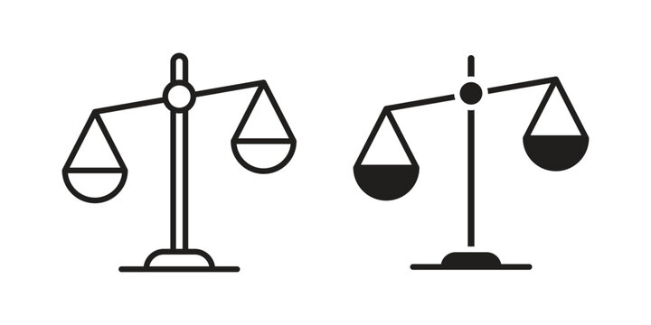Balance scale icon with editable stroke and solid design vectors