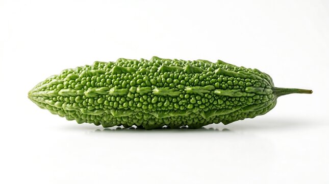 Fresh green bitter melon on a clean white background for healthy eating and nutrition