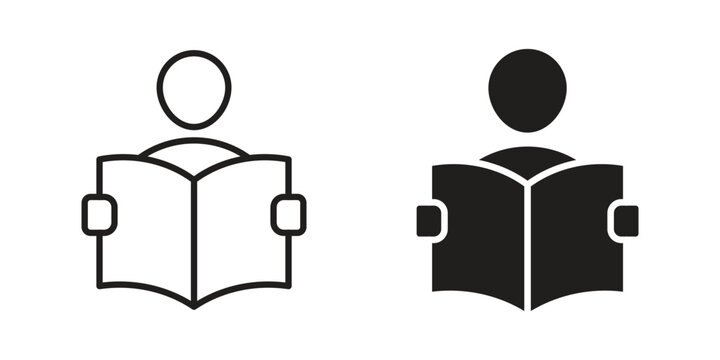 Book open reader icon with editable stroke and solid design vectors