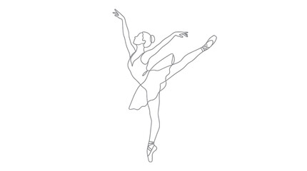 Elegant Ballerina Performing Graceful Ballet Dance on White Background, Line Art © saefullohyusuf