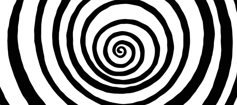 Abstract spiral hand drawn vector illustration. Minimalism style with black and white high contrast. Elegant swirl doodle element isolated on clean white background. Vector.