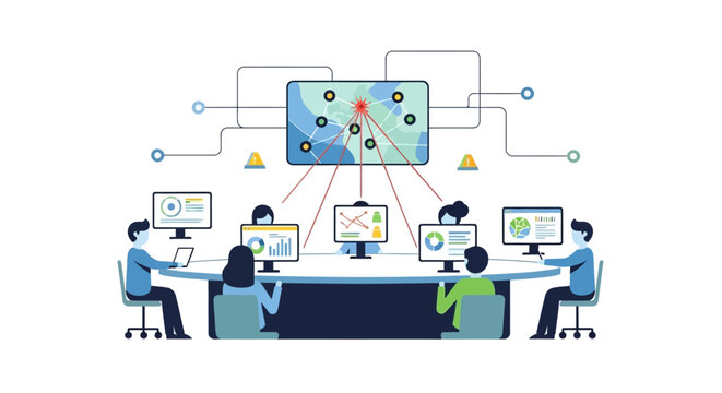 Cyber Security Operations Center Concept with Team Monitoring Global Data and Network Activity
