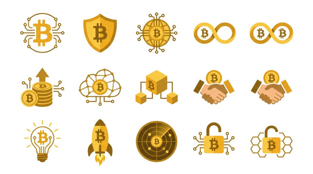 Bitcoin Cryptocurrency Icons and Symbols Collection.