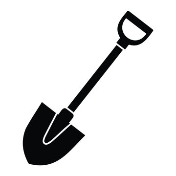 Black silhouette of garden shovel with d handle vector illustration line art.