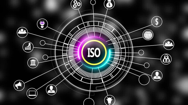 Iso certification concept with digital hud interface and business network standards compliance management