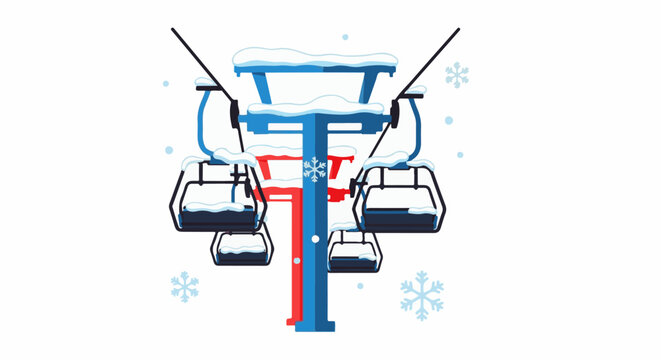 Winter ski lift with snow and snowflakes