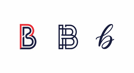 Fototapeta premium Three stylized letter 'B' designs in navy and red on white