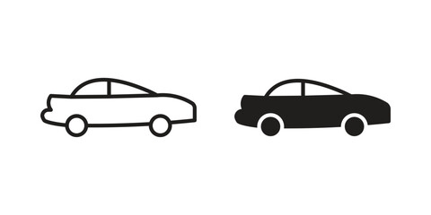 Fototapeta premium Car side view icon with editable stroke and solid design vectors