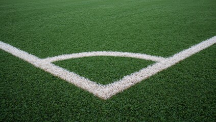 Fototapeta premium Artificial Turf Corner with White Lines Sports Field Close-Up, Vibrant Green