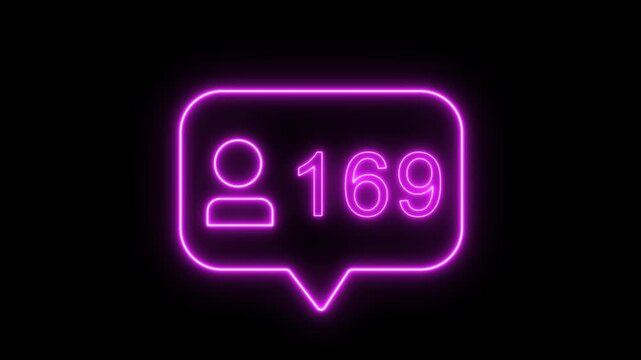 social media notification pop up pink neon followers with counter from 0 to 999, engagement, insight social media, growth instagram viral content impact overlay on transparent background
