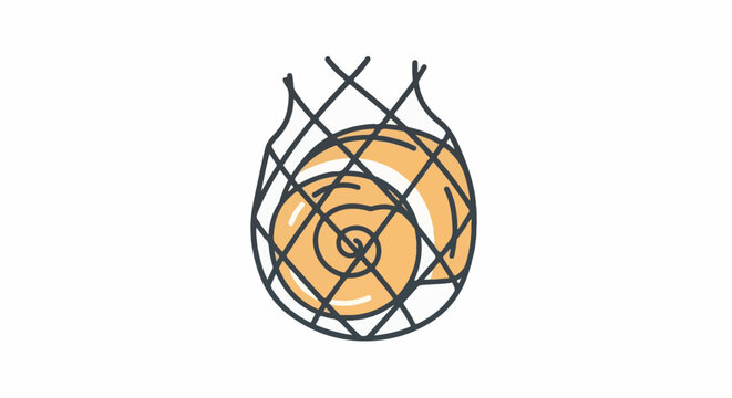 Stylized illustration of a spiral shell inside a net bag