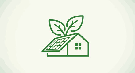 A green house with solar panels and leaves on the roof stands in a natural setting. © Byone