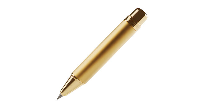 Golden luxury pen with sleek design and metallic finish on white background for writing and office use