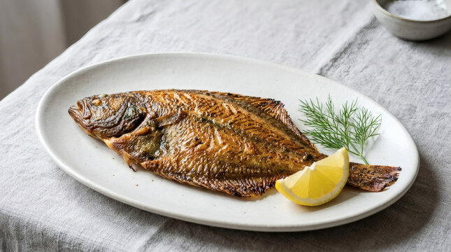 Smoked Dab Flatfish Pan-Fried Scandinavian Minimalist Ceramic Plate