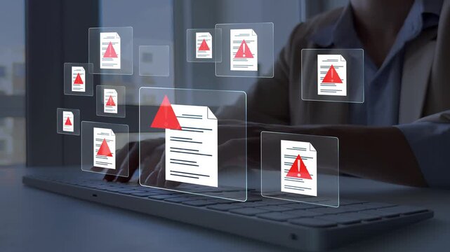Alert concept showing scam or fraud document warning digital, highlighting cybersecurity, data protection, identity risk, and online threats in modern communication systems	
