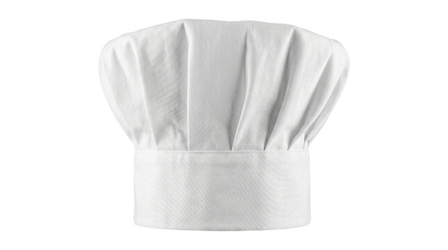 Classic white chef hat made of soft fabric isolated on transparent background for professional kitchen cook uniform.