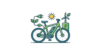 Fototapeta premium Green electric bicycle charging with renewable energy sources.