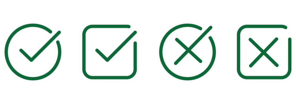 Check marks. Check mark green vector icons, isolated. Simple check marks. Checklist symbols. Vector illustration