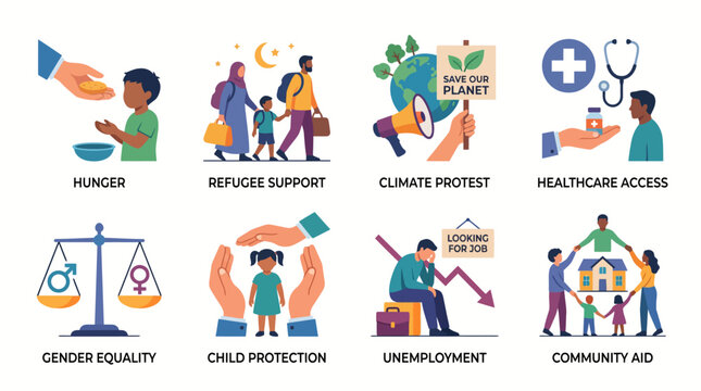 Global social problems vector illustration pack
