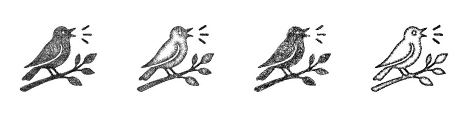Obraz premium Black and white sketch birdsong icon design set