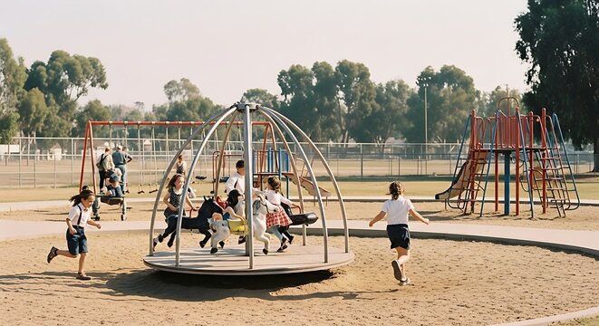Happy Children Playing at a Sunny Outdoor Plac zabaw