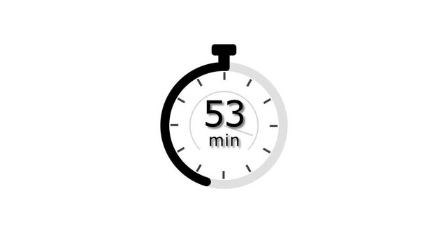 53 Min clock icon animation. 53 minute animation on black background and creating a stunning 4k video.
