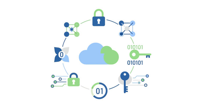 Cloud Computing Security and Data Protection Concept Illustration with Network Icons and Padlocks on White Background