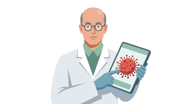 Male Specialist Doctor Showing Virus on Tablet