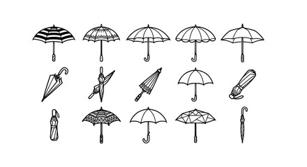 Black and white umbrella vector set with open closed and folded parasol illustrations © MdSajedurRahman