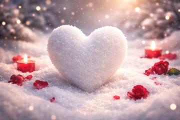 Fototapeta premium Snow heart emblematic of love for Valentine's Day showcasing copy space