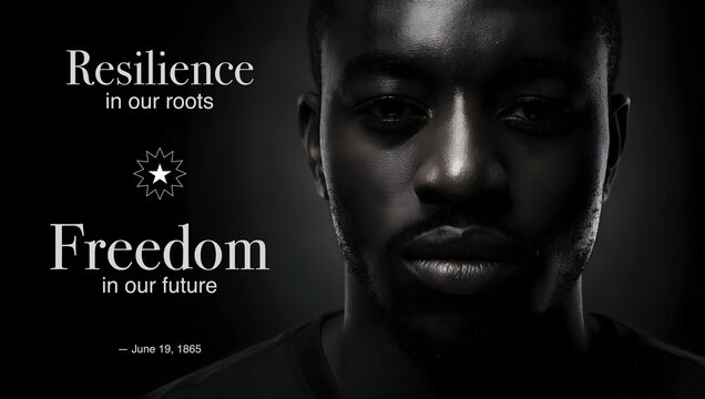 Juneteenth Resilience and Freedom Portrait Poster with Black Man Monochrome Background