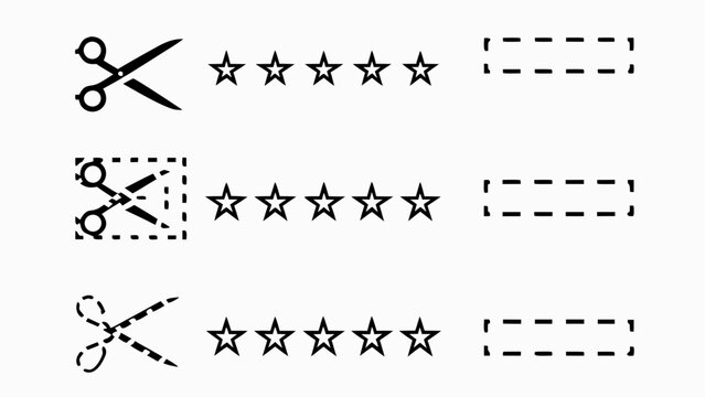 Cutting line elements with child educational worksheet scissors and stars rating icons