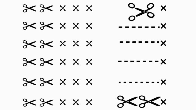Vector ui icon set featuring cut here lines and scissors for editing and design purposes