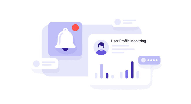 Modern User Profile Monitoring Dashboard Interface with Notification Bell and Data Analytics Bar Charts for SaaS and CRM Software UI Design