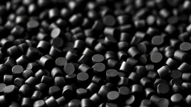 Close up of black plastic polymer pellets