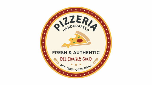 Pizza badge or label design with clean typography space, minimalist 2d flat illustration