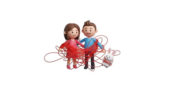 Couple wrapped in red string with a small bunny