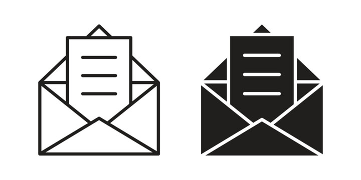Envelope open icon with editable stroke and solid design vectors