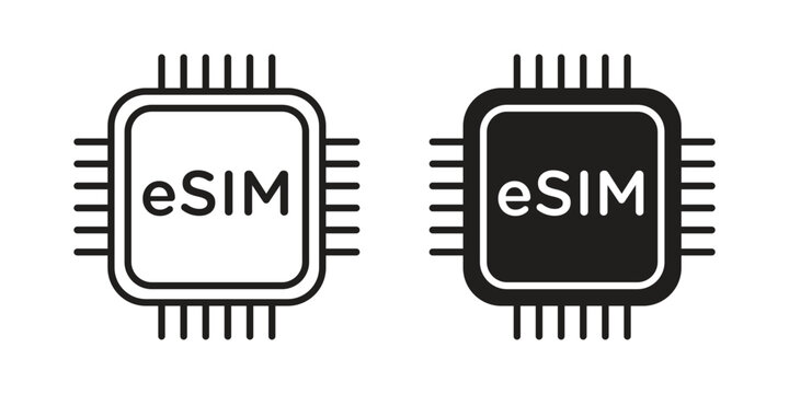 ESIM icon with editable stroke and solid design vectors