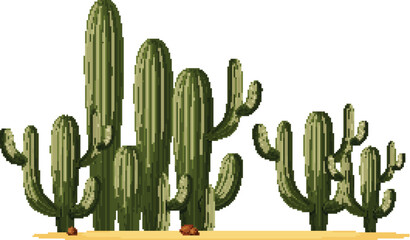 Exotic desert landscape with saguaro cactus and boulders for western nature illustration vector © mita