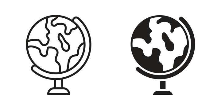 Globe icon with editable stroke and solid design vectors
