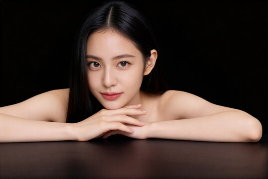 a beautiful influencer asian woman on white background