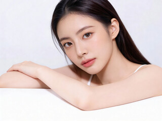 Obraz premium a beautiful influencer asian woman on white background