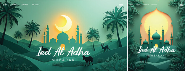 Elegant islamic eid al-adha celebration background, Eid al adha mubarak islamic festival for socail media, website, design template © Ftch.