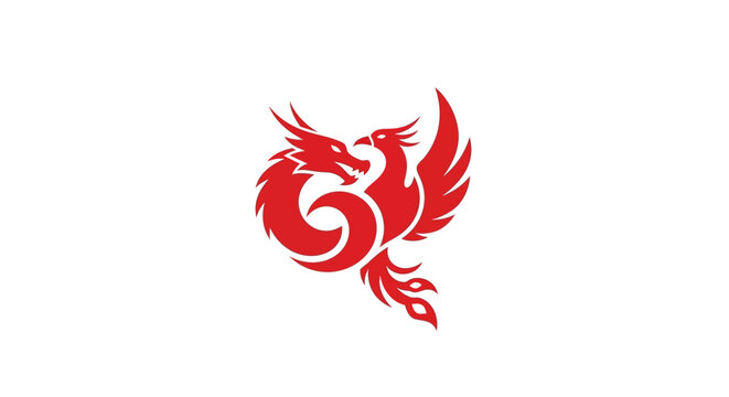 Red Dragon and Phoenix Symbol - Yin Yang Concept on White Background