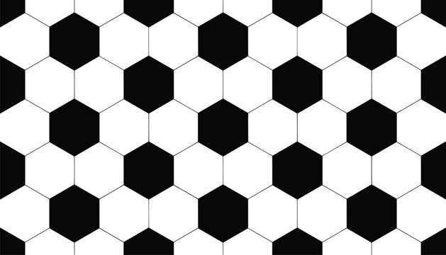 Soccer Ball Hexagonal Pattern: A classic black and white hexagonal pattern reminiscent of a soccer ball. Sports graphic, geometric design, abstract art, repeating motif.